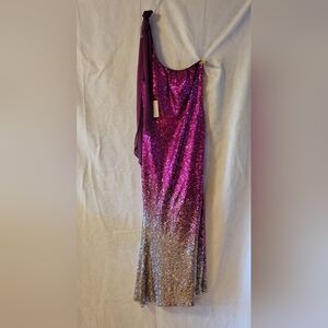 NEW! BABEYOND HOT FUSHIA/Pink Ombre Sequined Size 16/18 Floor Length Dress